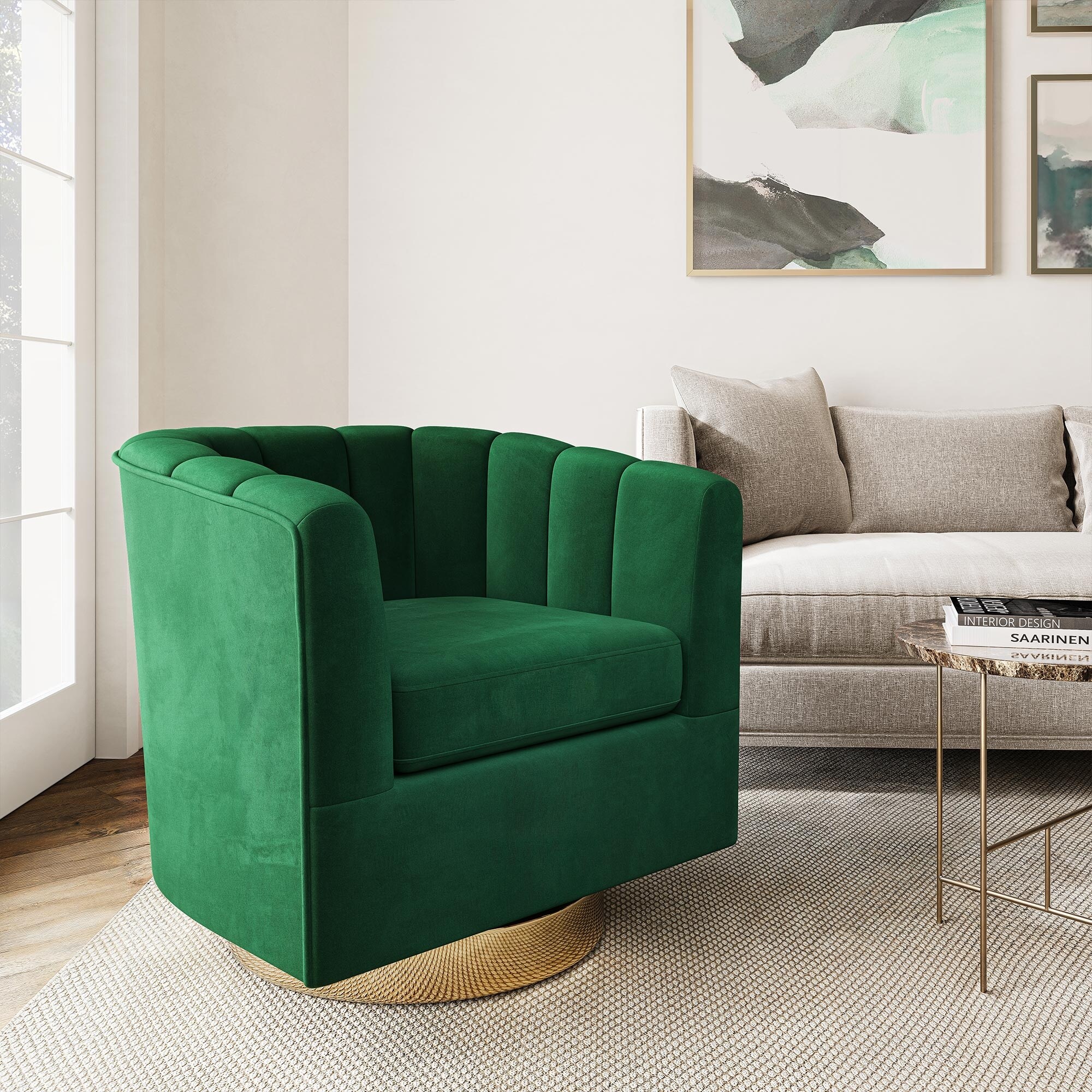 BELLEZE Zoe Velvet Accent Chair, 360 Degree Swivel Single Sofa