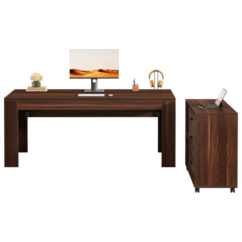 63" L Shaped Executive/Computer Desk/Table Mobile File Cabinet with Drawers/Shelves Home Office Business Furniture