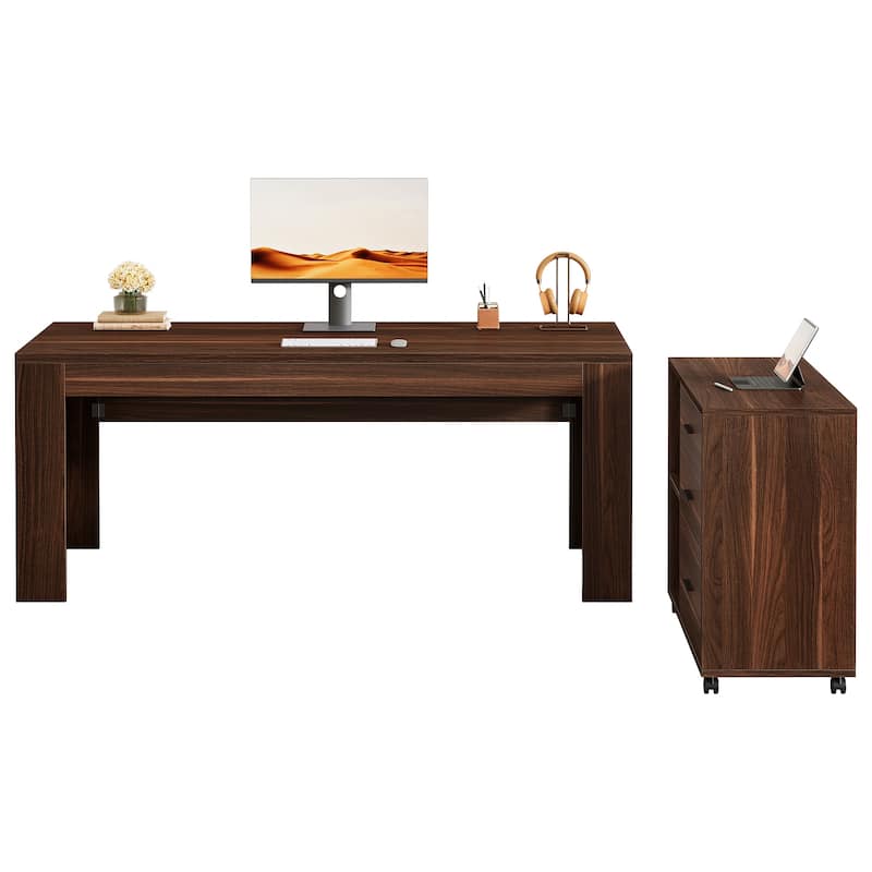 63" L Shaped Executive Desk Office Computer Desk Mobile File Cabinet with Drawers/Shelves Home Office Business Furniture