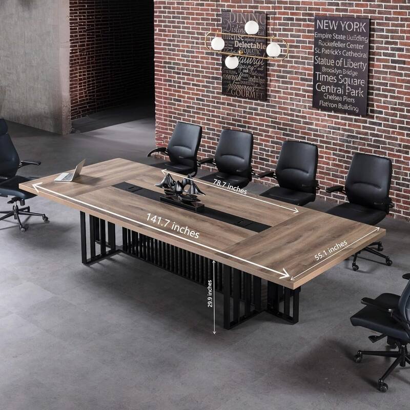 WESOME Large Conference Table with Metal Grid Base Cable Management Executive Meeting Table for Office (10-20 People)