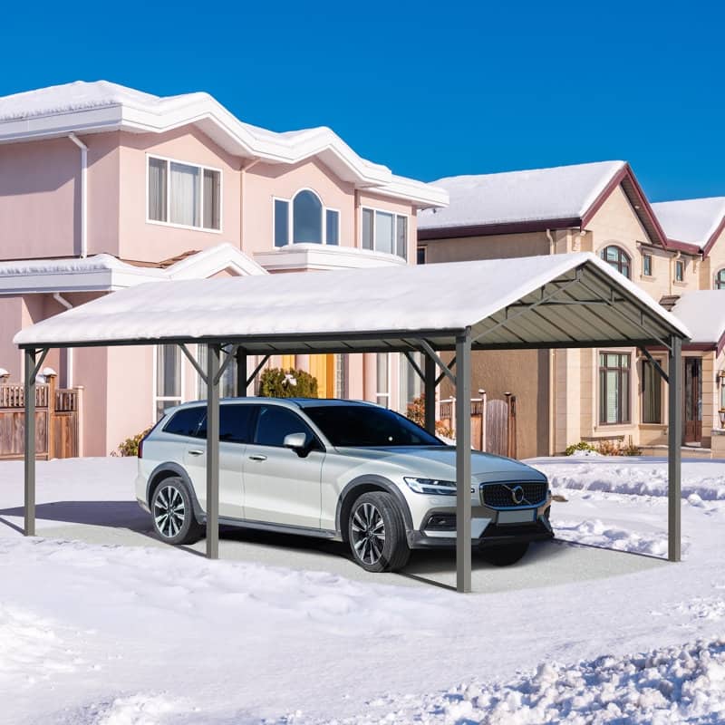 Erommy Outdoor Carport with Galvanized Steel Roof, Heavy-Duty All-Weather Shelter for Cars, Boats and Equipment