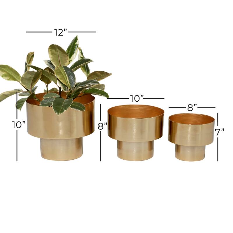 Gold Metal Brushed Indoor Outdoor Planter (Set of 3)