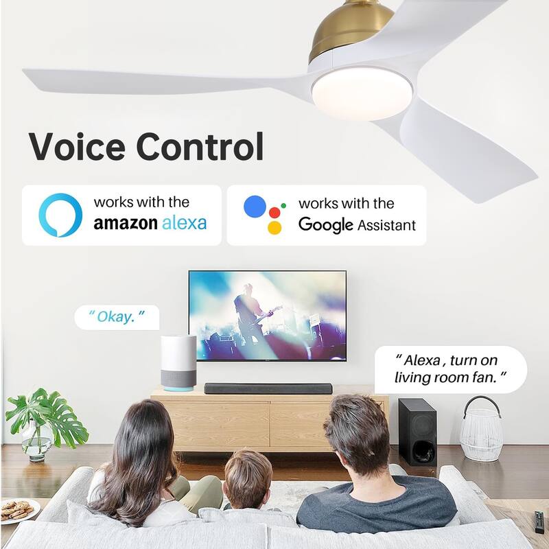 Sofucor 54Inch Modern Ceiling Fan with 3 ABS Blades,6 Speeds, Remote Control,3 Color Dimmable LED Light,Intelligent Control