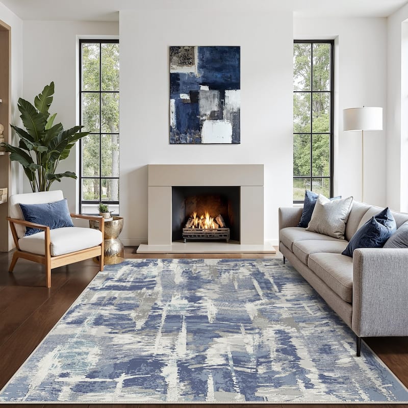 Mcow Textural Wash Collection Abstract Low-Pile Machine-Washable Area Rug