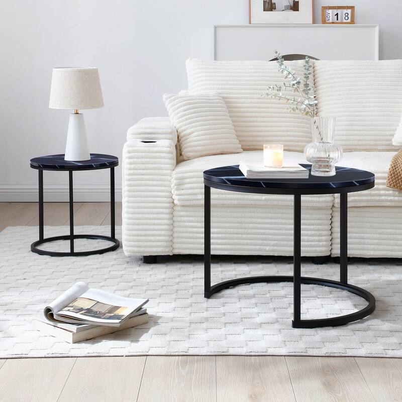 Set 2 Nesting Coffee Tables with Black Top and Frame - Black - MDF