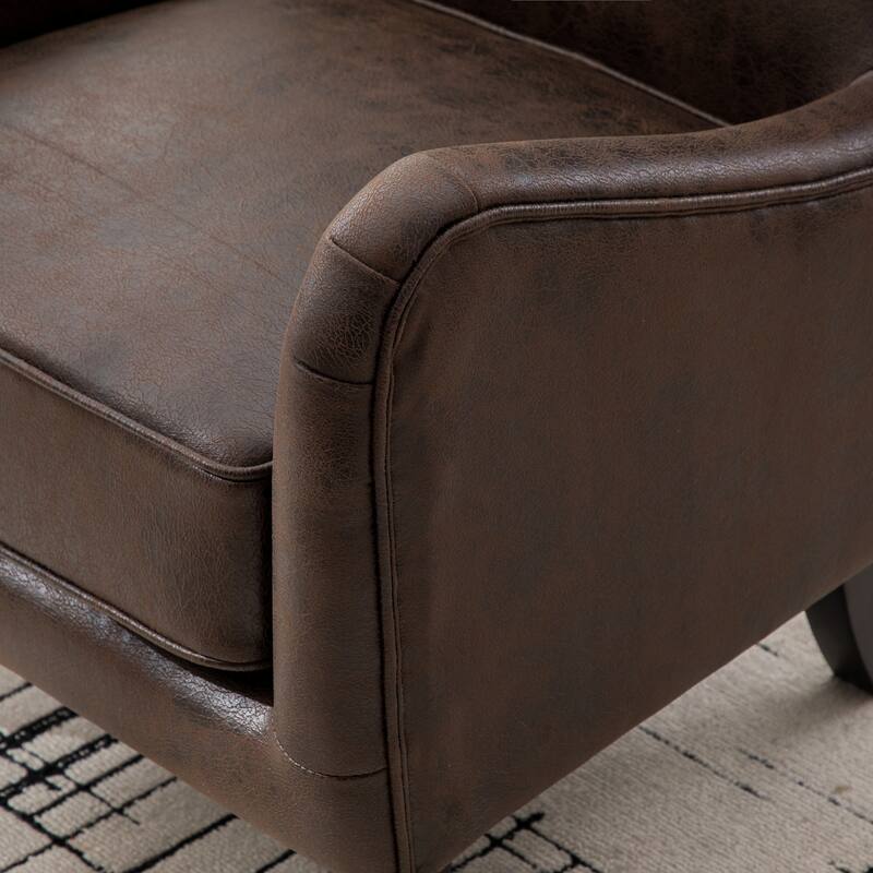28"W PU High Back Upholstered Accent Chair, Retro Wingback Arm Chair ,Single Sofa Bedroom Reading Seat with Solid Wood Legs