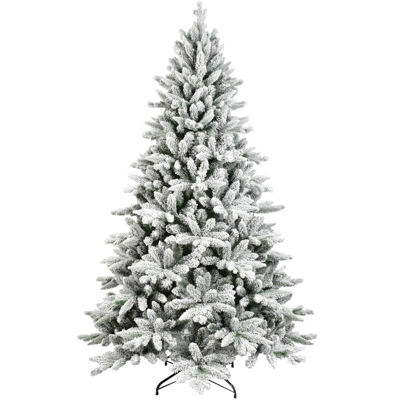HomeRoots 7' Green And White Full Flocked Spruce Christmas Tree