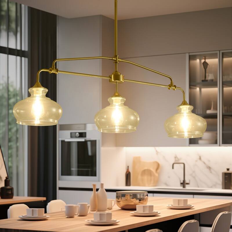 Modern 3/4/5 Light Gold Chandeliers Linear Glass Kitchen Island Lights - 48 In