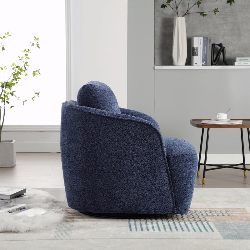 30.3" Bouclé Upholstered Swivel Accent Chair, 360° Round Barrel Club Chair Lounge Armchair