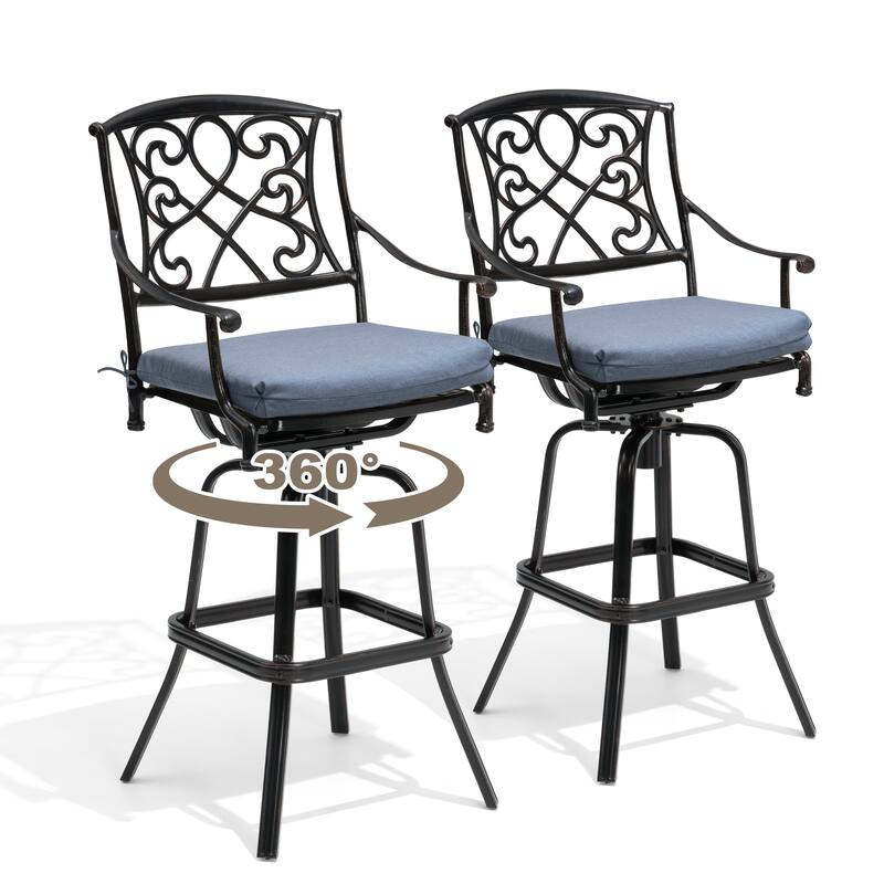 Outdoor Patio Aluminum Swivel Bar Stool with Sunbrella Cushion