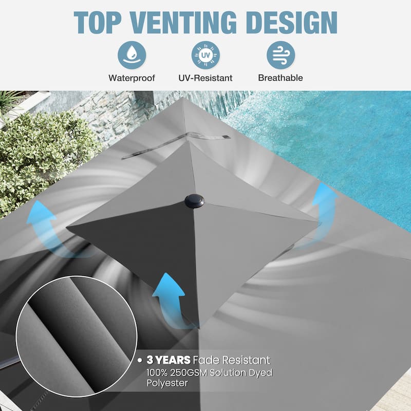 VredHom Double Top 10x10 FT Square Patio Cantilever Umbrella with Cross Stand