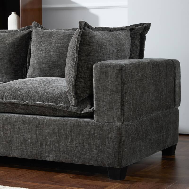 117.5" Chenille U-Shaped Sectional Sofa with Storage Ottoman
