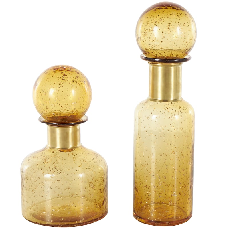 Yellow Glass Speckled Ombre Living Room Decorative Jars with Round Orb Tops (Set of 2)