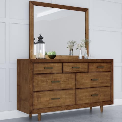 Abbyson Retro Mid Century Wood 7 Drawer Dresser and Mirror