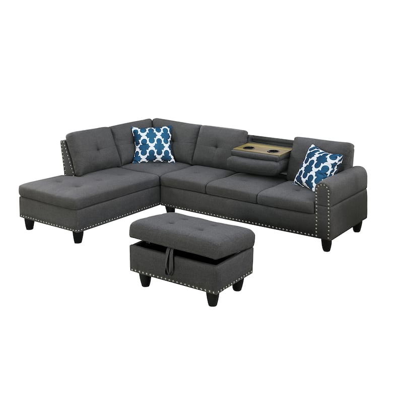 Alger 98-inch Wide Left Hand Facing Sofa with Chaise and Ottoman - 98"W x 71"D x 33"H