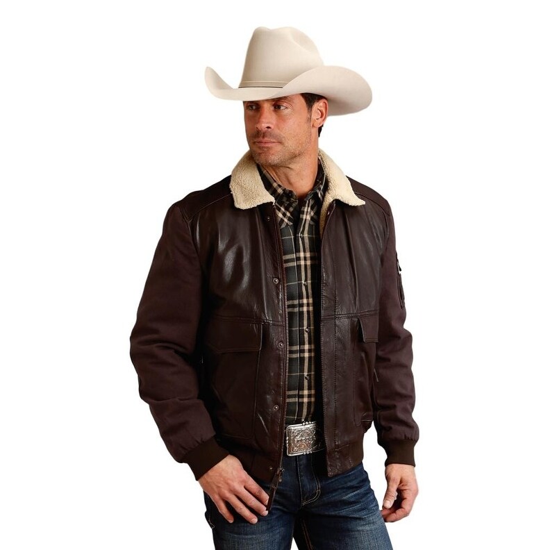 Leather western jacket mens clearance