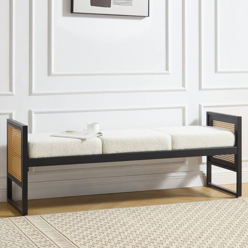Fabric Upholstered Storage Bench for End of Bed, Entryway - 56.69"L x 16.93"W x 22.4"H - Cream