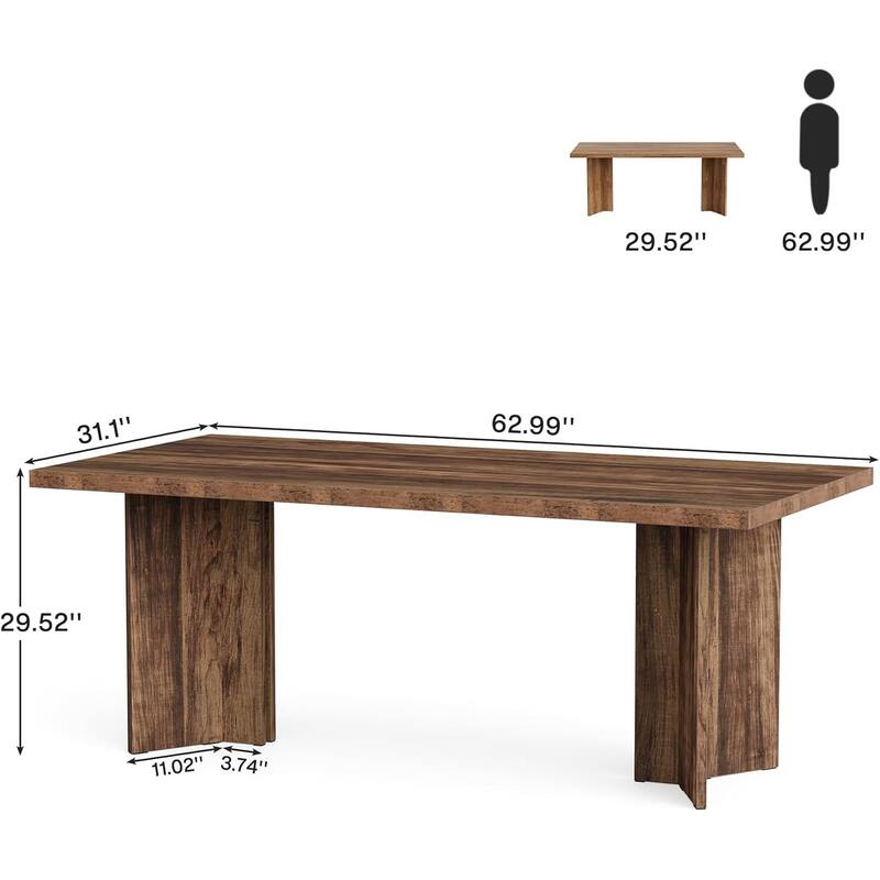 63" Farmhouse Executive Desk - Vintage Wood Computer Workstation with Thickened Tabletop, Large Writing & Conference Table