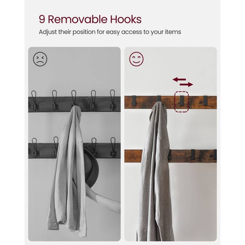 72" Tall Rustic Brown Hall Tree with Shoe Bench Coat Rack Hanging Rod and Storage Shelves - 13.3"D x 28.3"W x 72.1"H