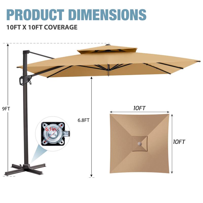 VredHom 10 X 10 ft Square Patio Cantilever-Offset Umbrella