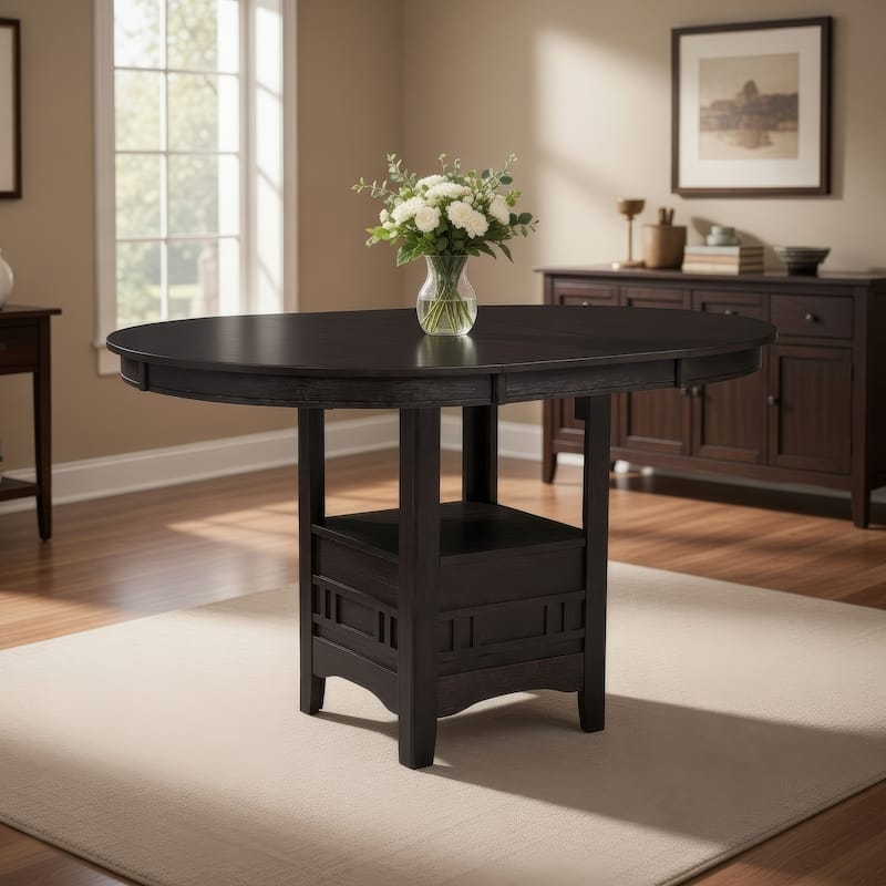 Mipo Counter Height Dining Table, Black Wood, 42-60 Inch Extendable Top - Charcoal Black