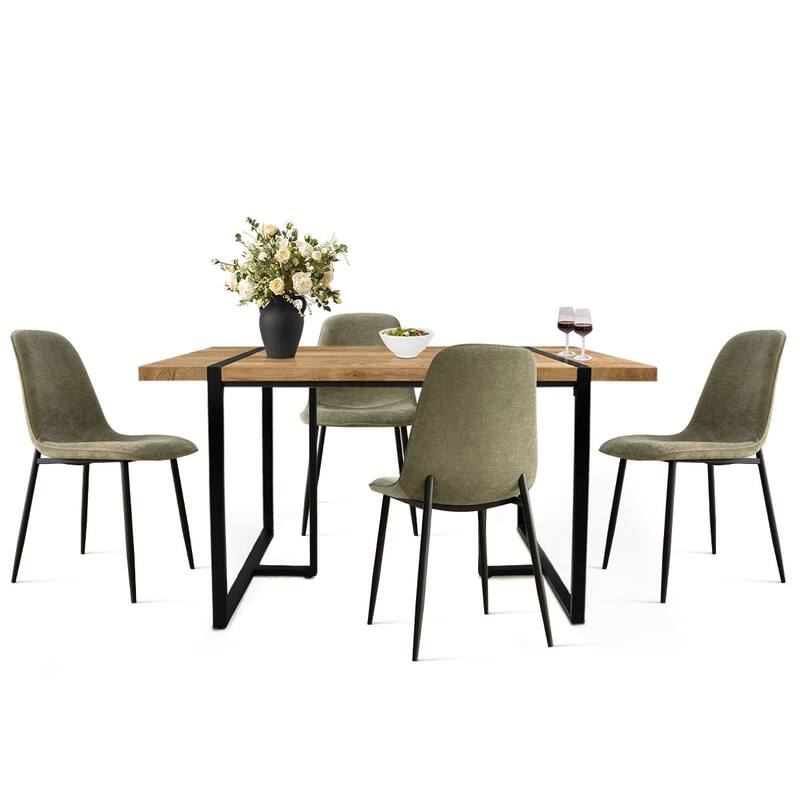 Rectangular Dining Table Set for 4 with Upholstered Chairs - Green