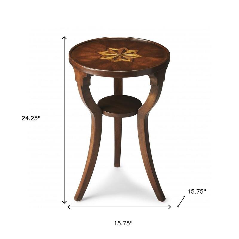 HomeRoots 24" Wood Brown Wood And Solid Wood Round End Table With Shelf - 24