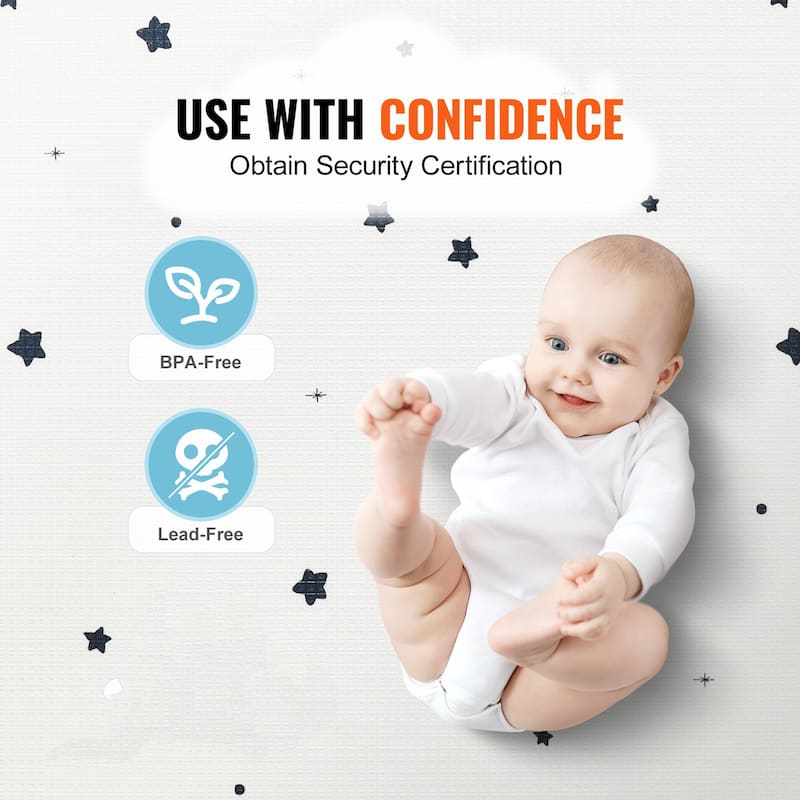 White TPU Baby Play Mat with 0.6 inches Padding and Anti-Slip Sides - 79” L x 55” W