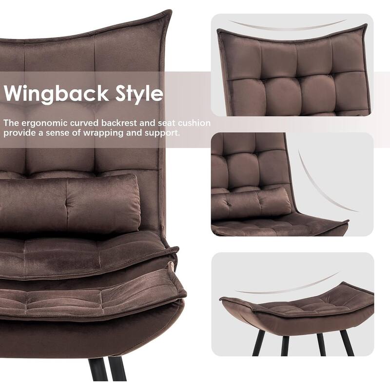 MCombo set of 2 Accent Chair with Ottoman, Velvet Tufted Wingback Chair 4079