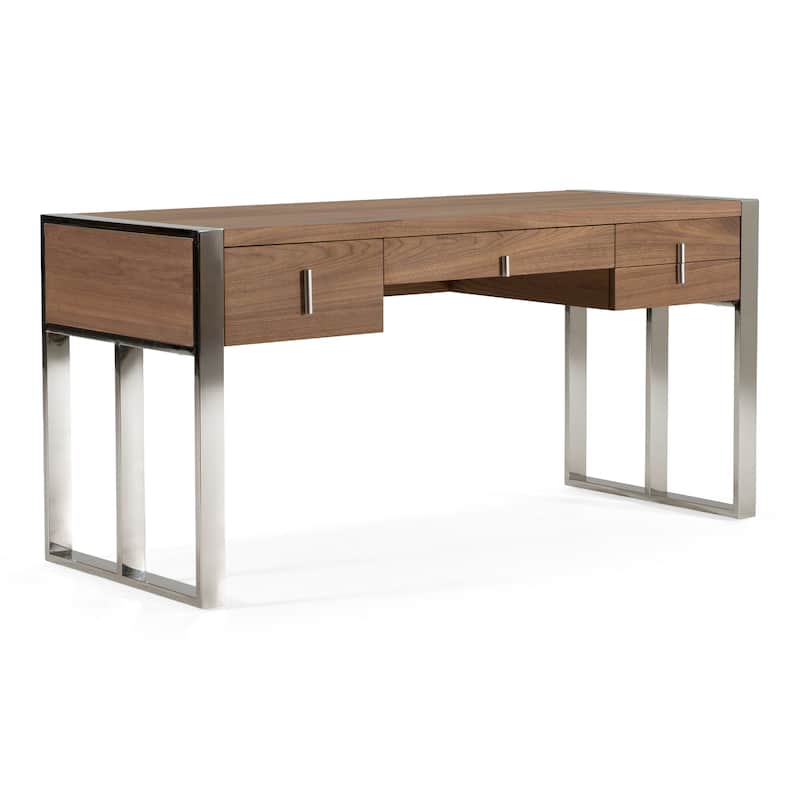 Modrest Orcutt Modern Walnut & Stainless Steel Desk