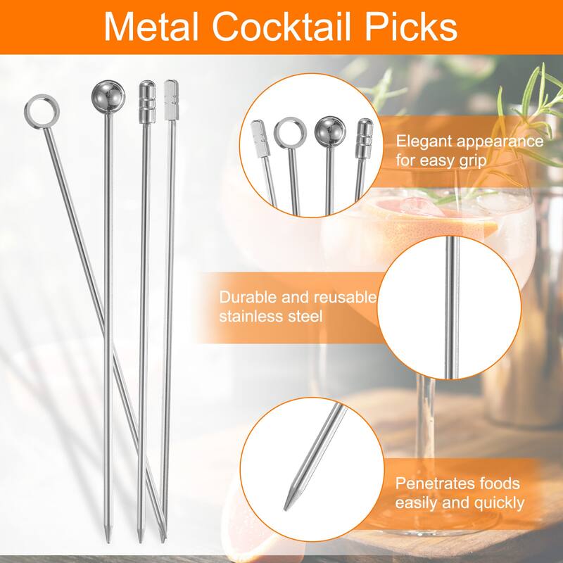 Stainless Steel Cocktail Toothpicks 4.25 Inch Circle - Silver - 10Pcs