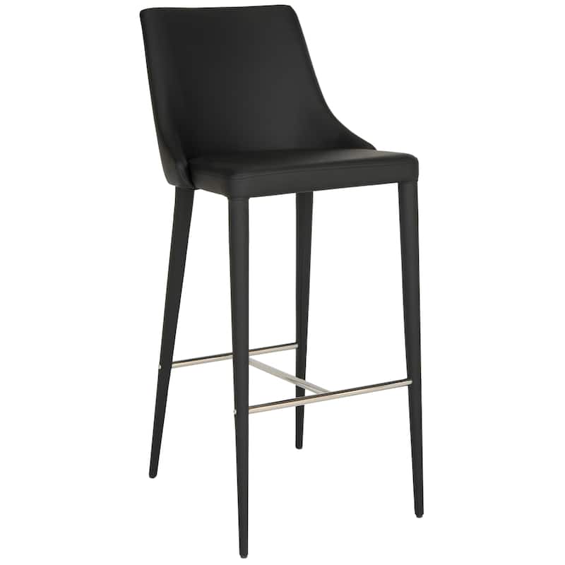 SAFAVIEH Mid-Century Dining Summerset Modern 42-inch Black Leather Bar Stool - 21.2" x 18.9" x 41.8"