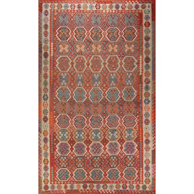 Geometric Kilim Large Rug Hand-Woven Wool Carpet - 10'4" x 16'1"