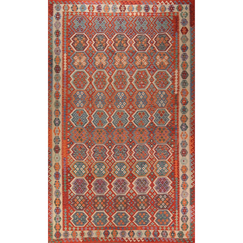Geometric Kilim Large Rug Hand-Woven Wool Carpet - 10'4" x 16'1"