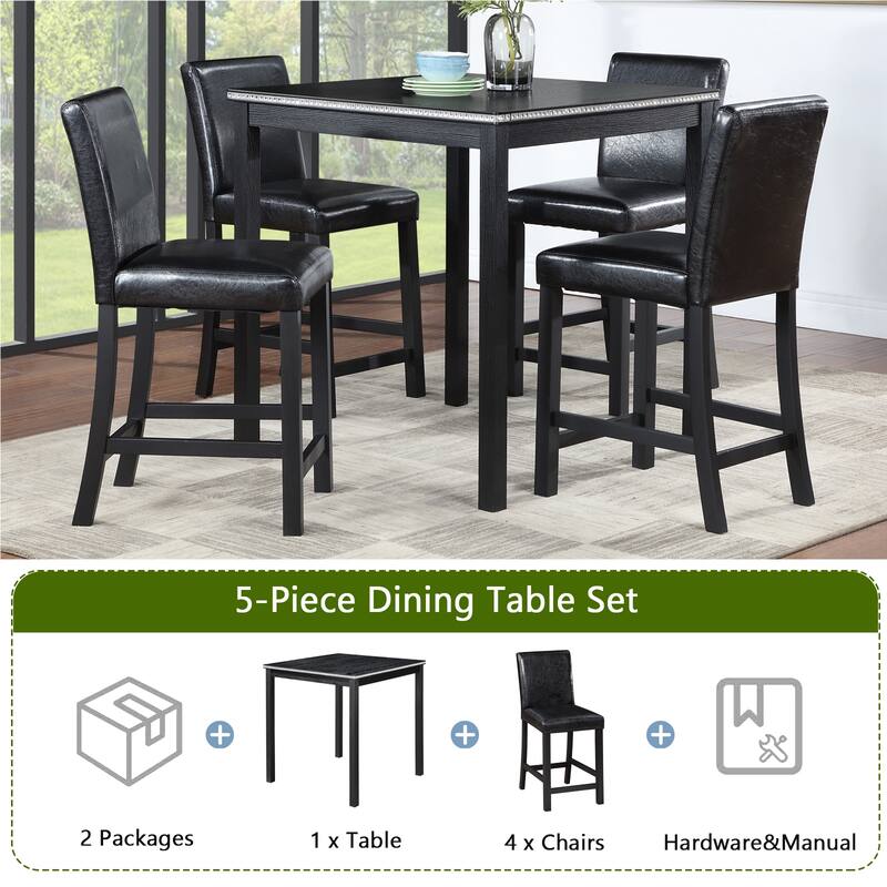 Wooden Dining Square Table, Kitchen Table for Small Space Counter Height Table