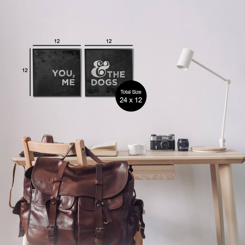 Stupell You Me and the Dogs Quote Family Pet Black White,2pc Multi Piece Framed Wall Art Set