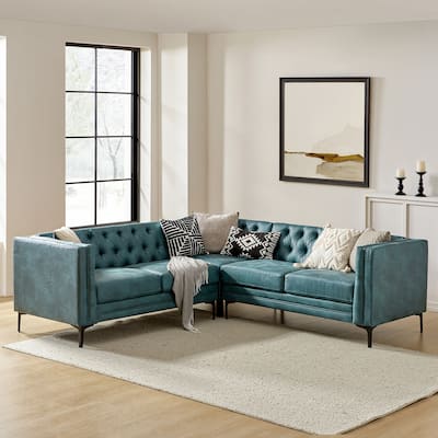 Moira Transitional Genuine Leather Corner Sectional with tufted Back and Metal Leg by HULALA HOME