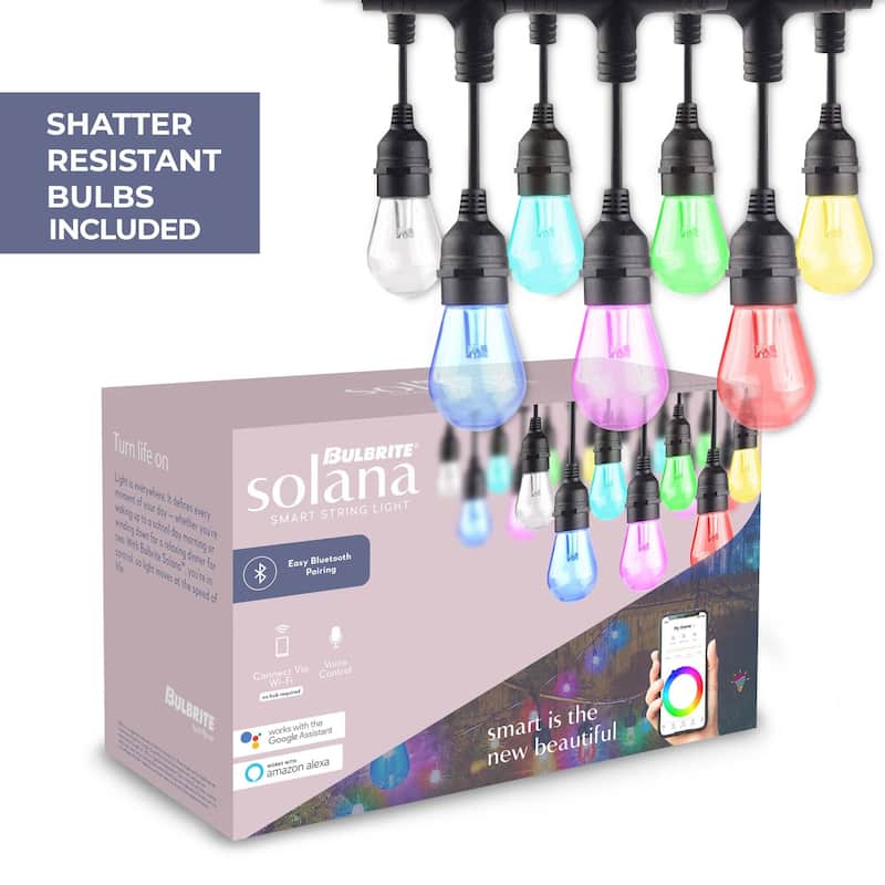 Bulbrite 36-foot Smart Indoor/Outdoor String Light Kit with Shatter Resistant RGB Color Changing LED Light Bulbs - Multicolored