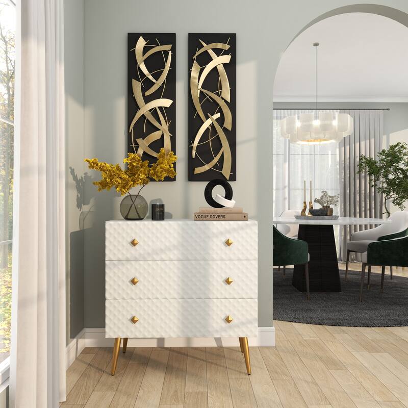 Gold Metal Dimensional Abstract Wall Decor with Black or White Wood Backing (Set of 2)