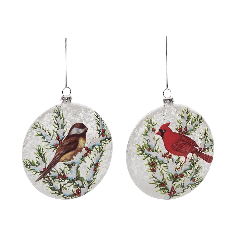 Transpac Glass 5.5 in. Multicolored Christmas Painted Winter Bird Ornament Set of 2