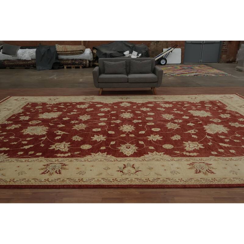 Hand Knotted Oriental 100% Wool Carpet Traditional Floral Oranges & Rust Peshawar Area Rug - 18' 2'' X 11' 8''