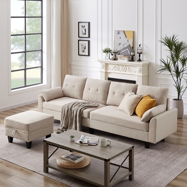 Modern Sectional Sofa Couch L Shaped With Chaise Storage Ottoman
