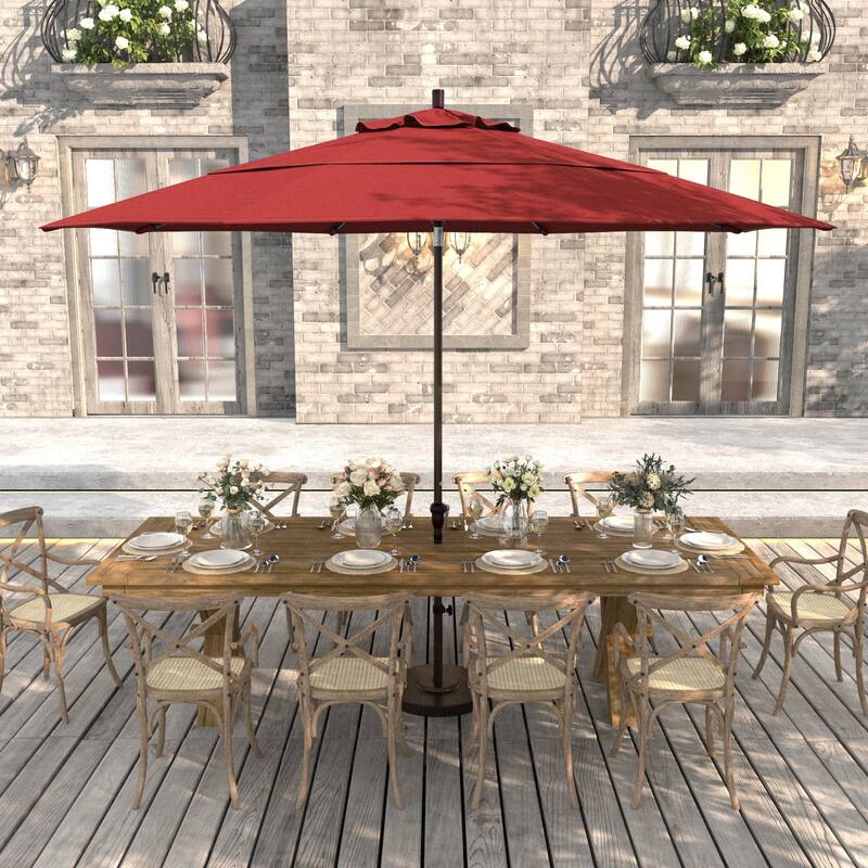 California Umbrella 11' Round Aluminum Crank Open Auto Tlit Patio Umbrella, Bronze Finish, Double Wind Vent.