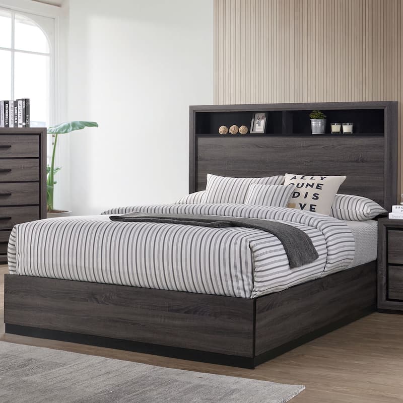 Rothwell Contemporary Grey Wood 3-Piece Panel Bedroom Set with Shelves by Furniture of America