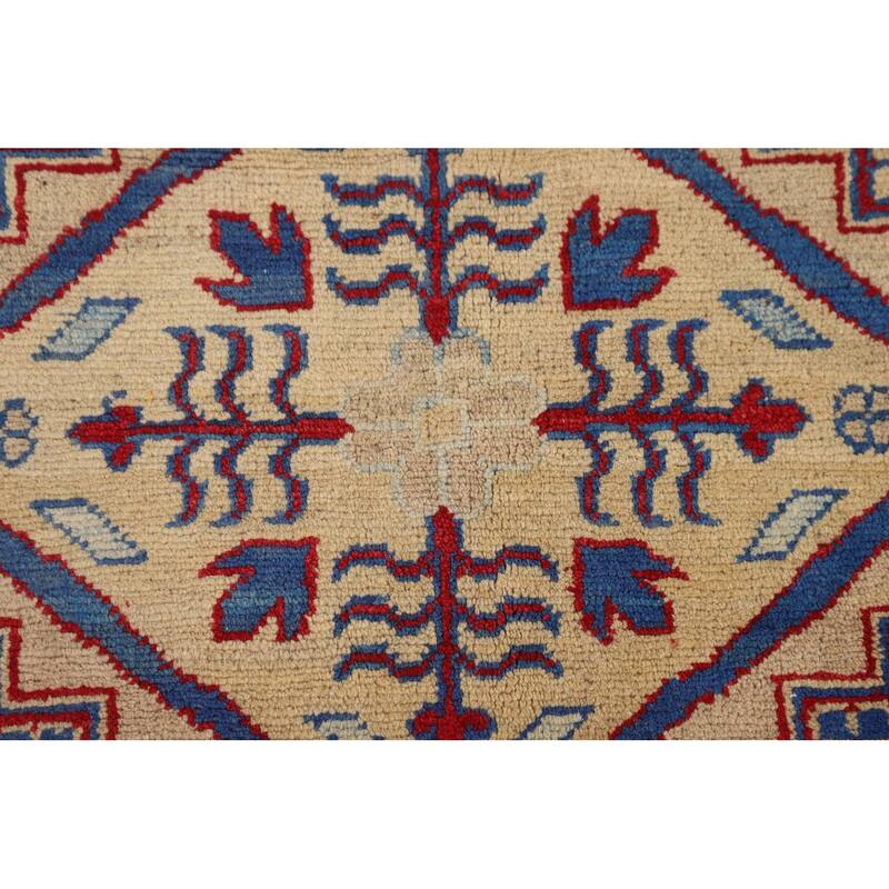 Geometric Red Kazak Oriental Area Rug Living Room Handmade Wool Carpet - 6'7" x 9'10"