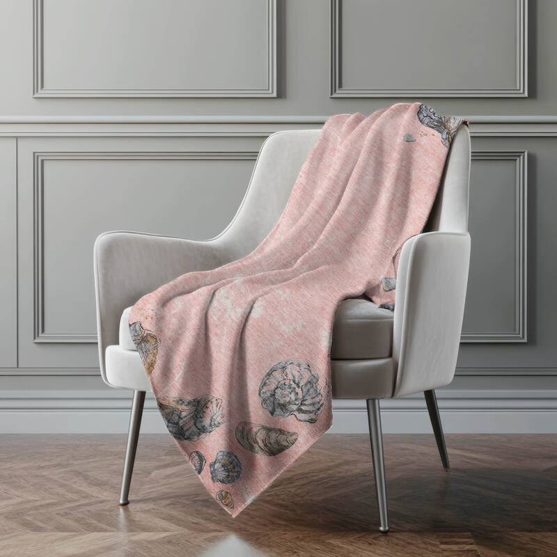 Premium Machine Washable ASB188 Seashell Border Sherpa Throw Blanket