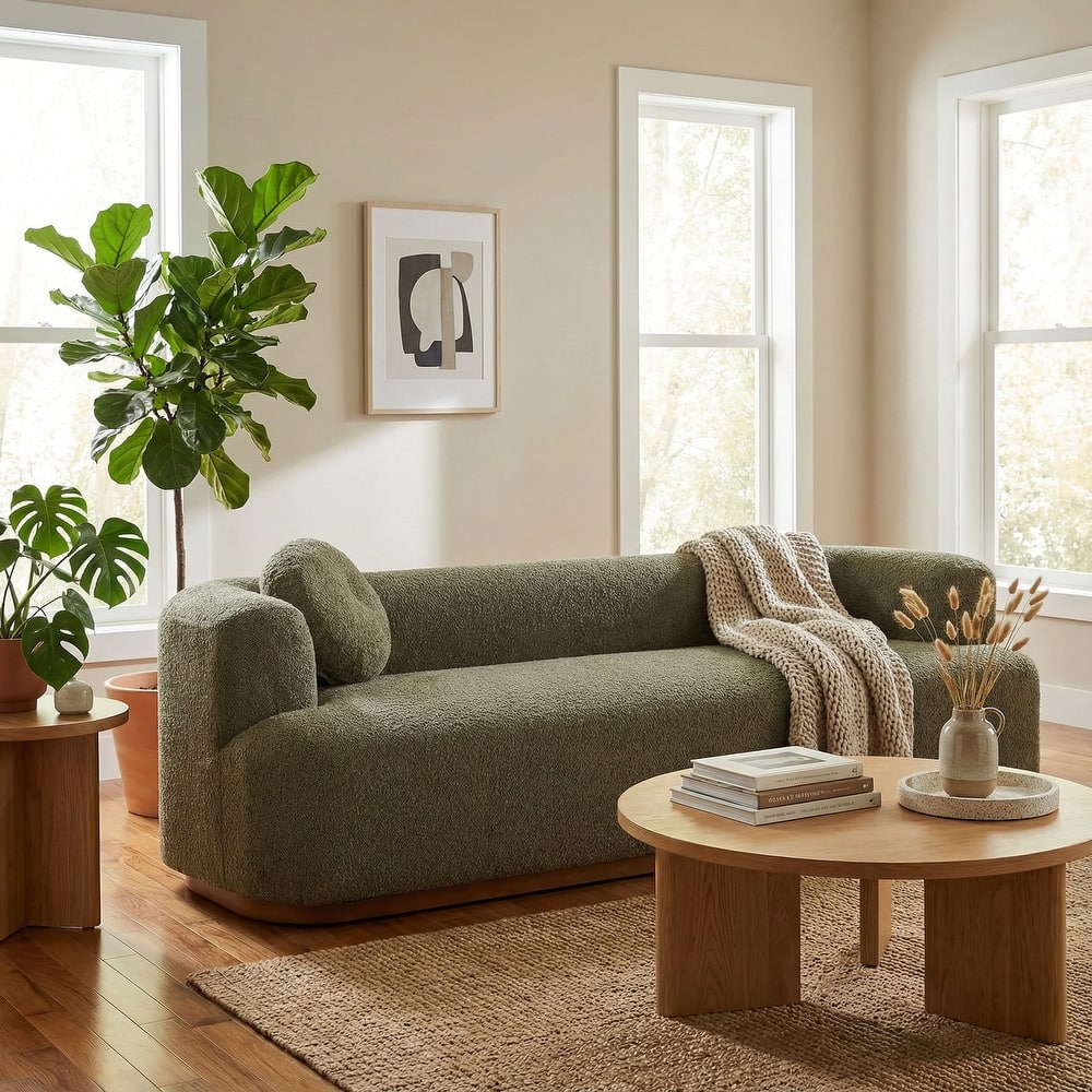 Christopher Knight Home - Polyster Upholstered 3-Seater 84.57" Compressed Sofa with Solid Rubberwood Base