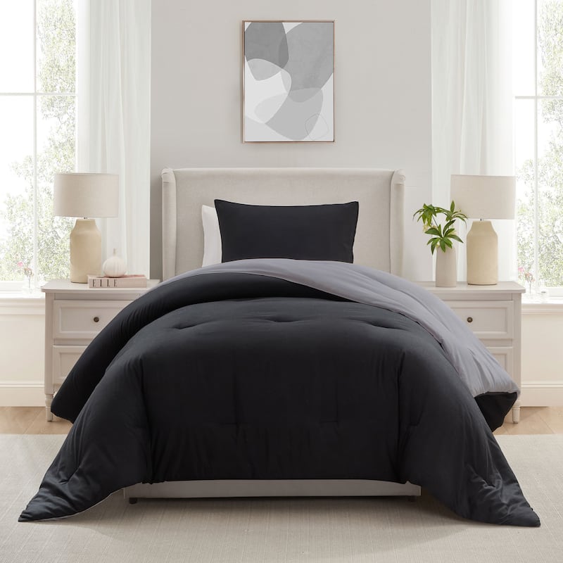 Empyrean Modern Reversible Comforter - Black / Charcoal gray - Twin - Twin XL
