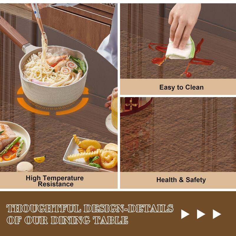 35-Inch Round Glass Dining Table, With Tempered Glass Tabletop And Carbon Steel Legs. Suitable for 2-4 People - Black+Brown