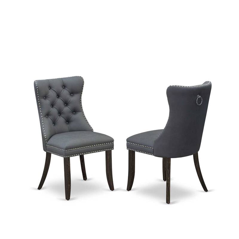 Modern Parson Dining Chairs - Faux Leather Padded Set of 2 - Gray Nailhead Trim